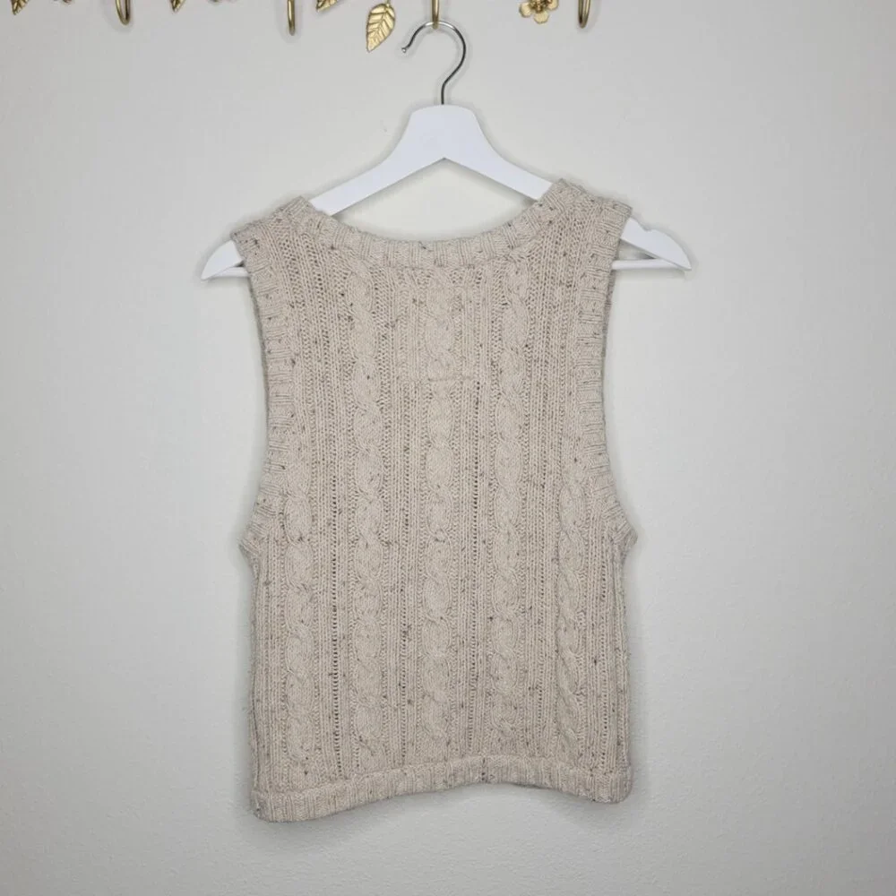 Hollister Y2K Marled Wool Knit Sweater Vest Button Closure Tan Beige Oat L #3346 - Picture 3 of 5